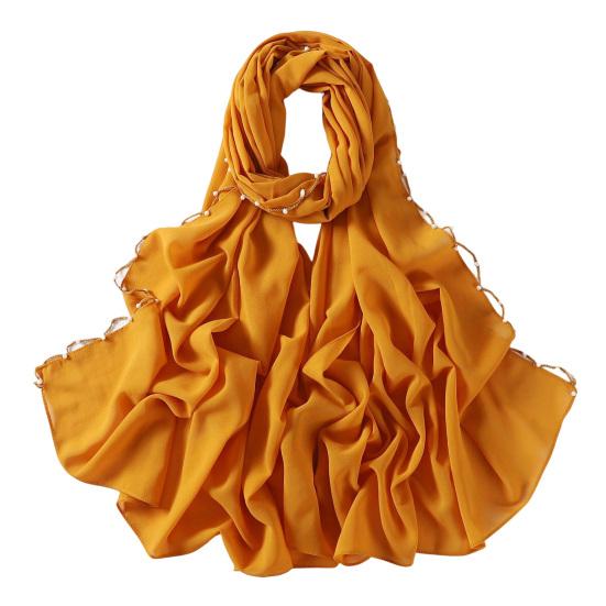 yangyizhi Washable Shawl, Ethnic Style Chiffon Texture Head Wrap with Faux Pearl Chain, Breathable All-Season Drape Headscarf for Daily Wear
