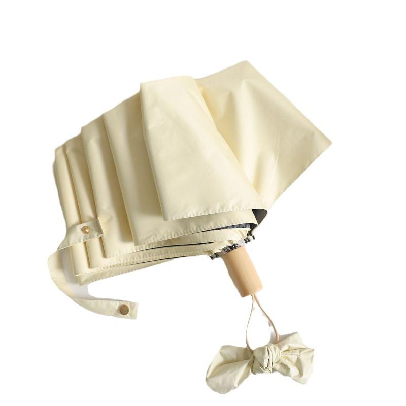 Simple Solid Wood Handle Vinyl Parasol Three Fold Sun Umbrella New Umbrella Umbrella