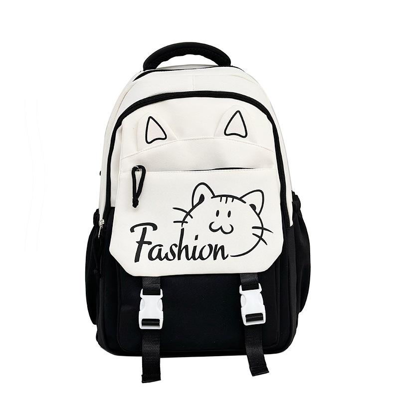 2026 New Large Capacity Nylon Backpack Student Simple Cute Cat School Bag Multifunctional Storage Pack