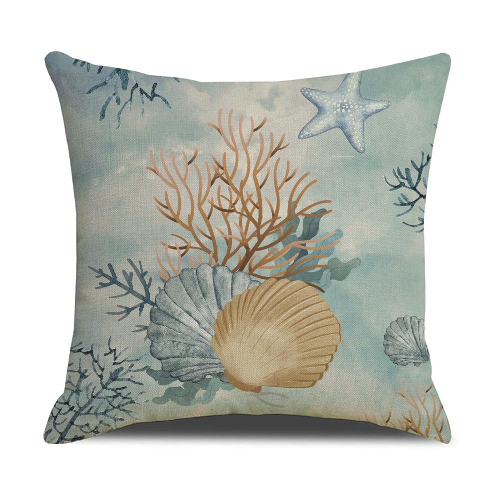 

New Summer Marine Turtle Pillowcase Linen Printed Home Sofa Pillowcase Cushion Cover 45 * 45Cm (excluding pillow core)