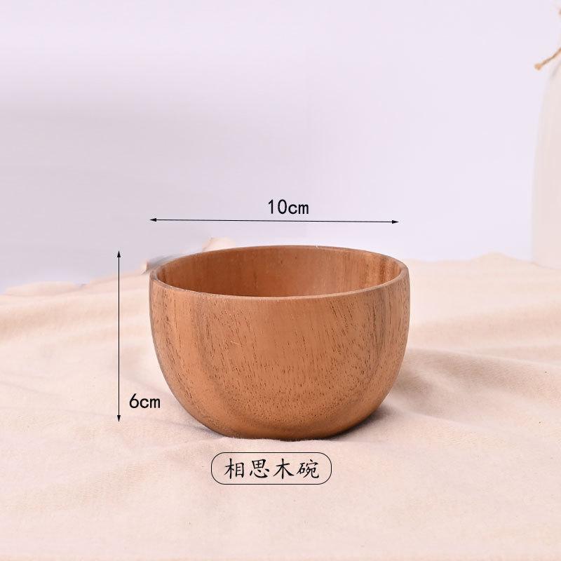 Wooden Round Retro Style Wooden Bowl Japanese Salad Bowl Solid Wood Soup Bowl