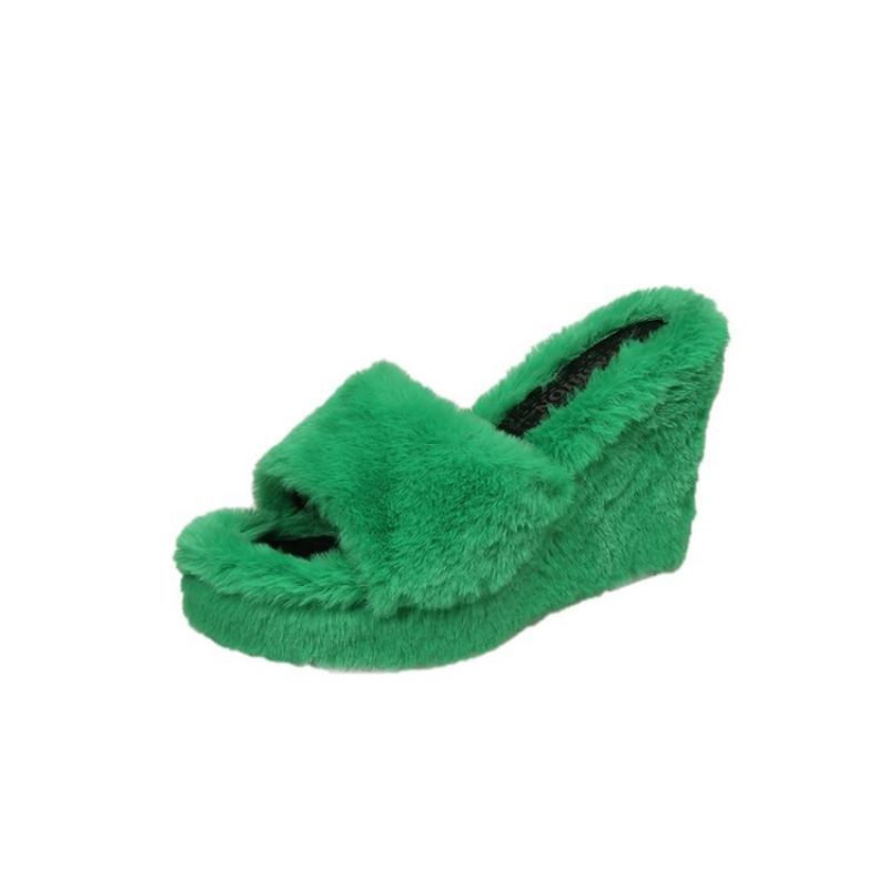 Women Casual Plush Wedge Slippers Fashion Sexy Platform Furry Slides Ladies Slippers Footwear