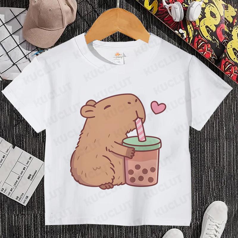 Dětské oblečení Kawaii Kreslený Anime Kapybara Tričko s krátkým rukávem Roztomilý Milovník Kapybar Zvíře Kapybary Harajuku Tričko Dárek