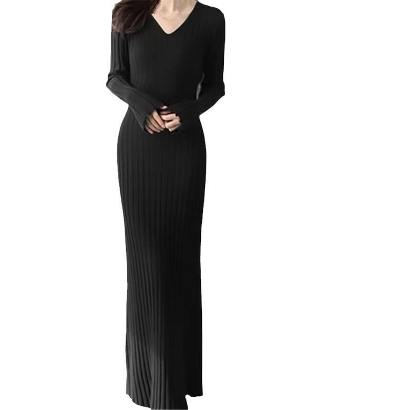 V-neck pit strip with coat with knitted dress inside women's autumn and winter new waist simple temperament sweater skirt