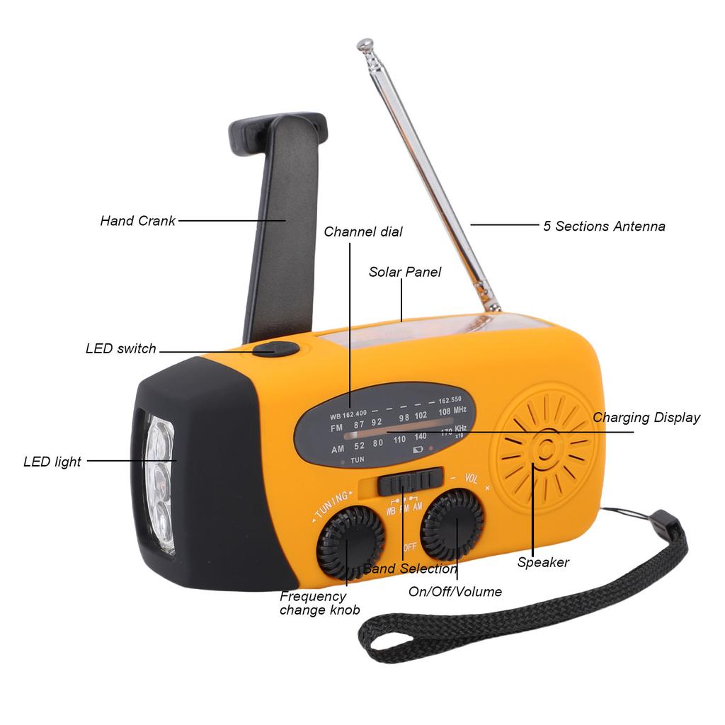 Solar Emergency Radio Hand Crank Portable NOAA Weather Radio with AM FM LED Lights SOS Alarm Cell Phone Charger for Indoor Outdoor Orange