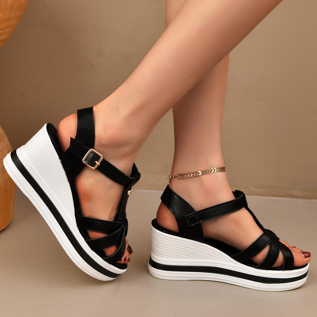Fashion 2025 Summer Wedge High Heels Sandals Women Plus Size Woven Chunky Heeled Sandalias Mujer Comfortable Thick Platform Sandles 42