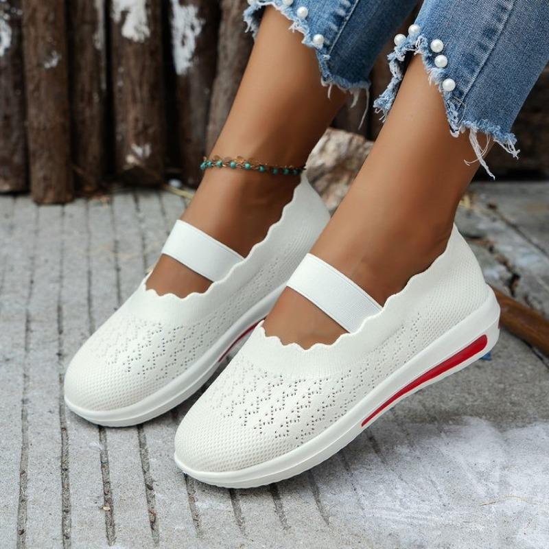 Spring and summer new fly-woven mother shoes one-pedal elastic mesh medium and old lightweight thick-soled casual shoes