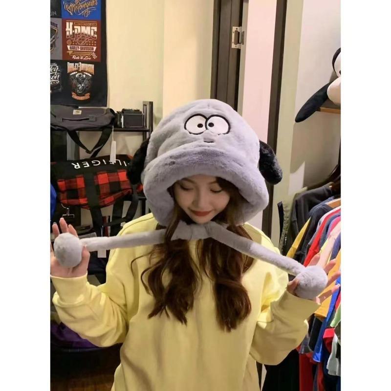 Winter fluffy hat cute ears pullover hat outdoor warm ear protection bag head cold hat fleece thickened millinery hat