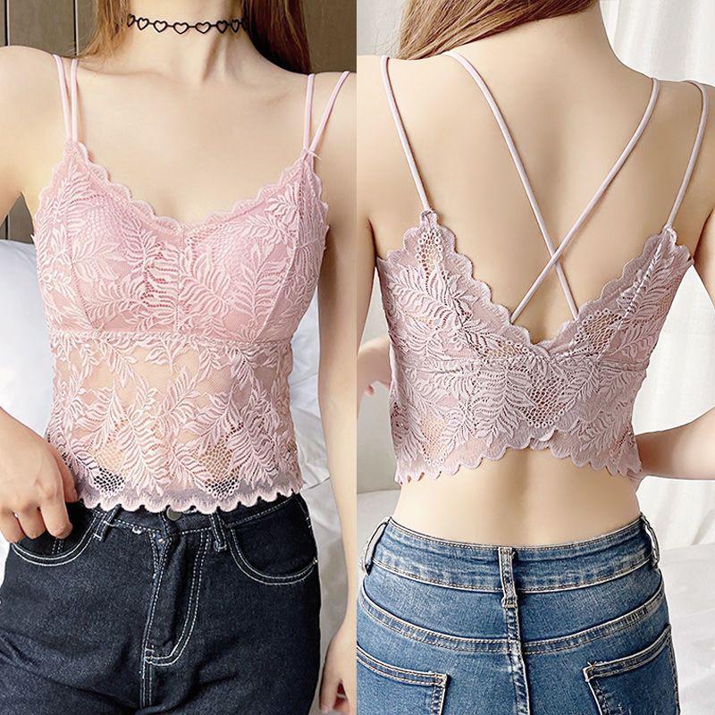 Soutien-gorge Camisole Push-Up Dentelle Papillon - Haut Bandeau Sans Dos Élégant pour Femmes