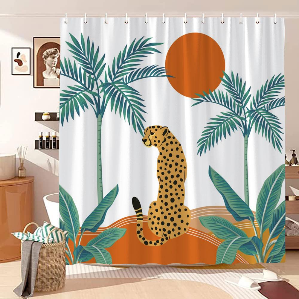 

Mid Century Leopard Tropical Botanical Shower Curtain Palm Leaf Simple Colour Matching Minimalist Shower Curtains Bathroom Decor 90x180cm