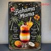 1pc Vintage Bahama Mama Cocktail Metal Tin Sign, Retro Tiki Bar 2D Flat Wall Plaque, Tropical Drink Wall Decor 11.81x7.8