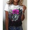 Women's T-shirt with flower print T-shirt top, girls' clothing, summer short sleeved T-shirt, V-neck casual holiday women's T-shirt