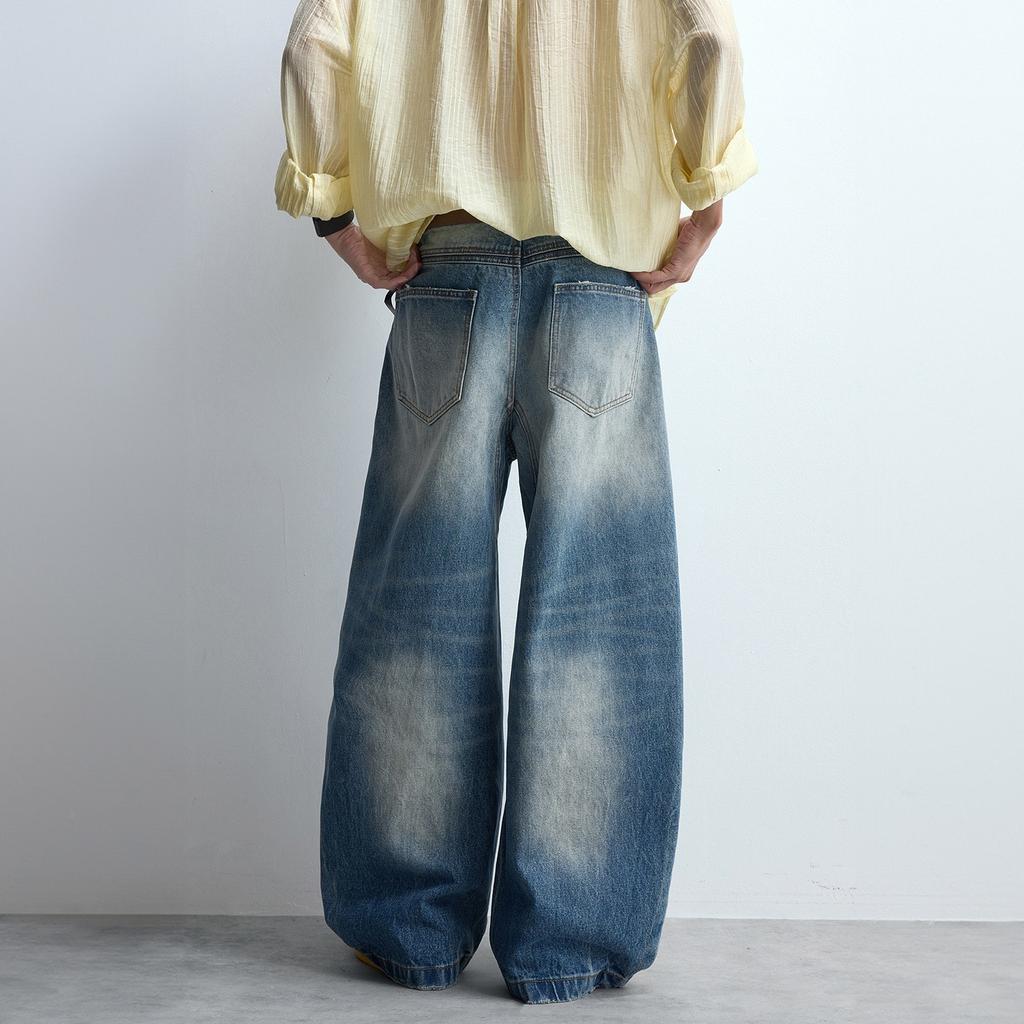 New American retro washed cat whisker scimitar jeans loose cleanfit loose trousers