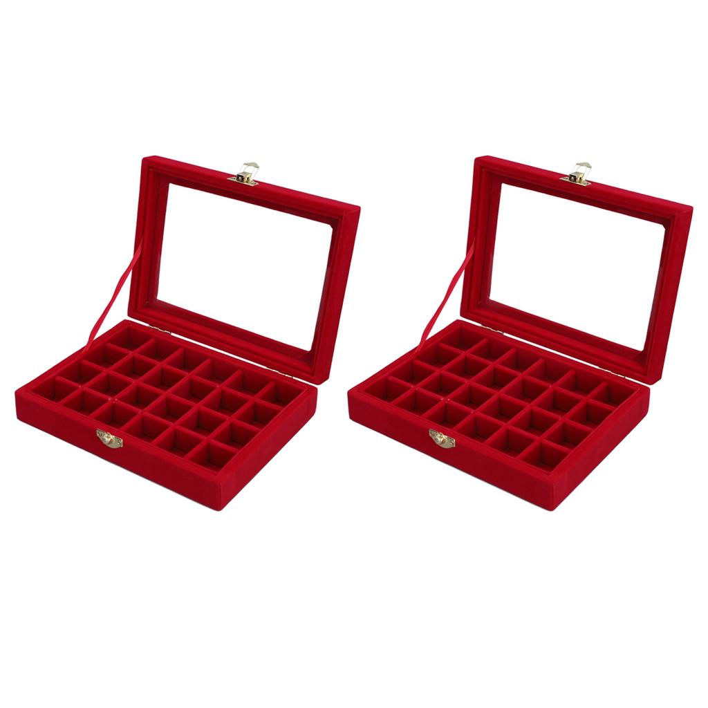 2pcs Velvet Jewelry Storage Box 24 Grids Jewelry Ring Display Box with Transparent Lid for Earrings Rings Bracelets