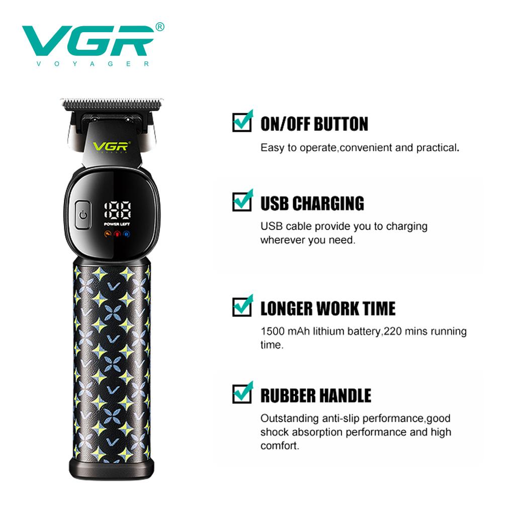 VGR V-185 Men's Hair Clipper Body Hair Trimmer USB Pusher Powerful with LED Intelligent Digital Display Pusher Home Razor Shaver Oil Head Clipper