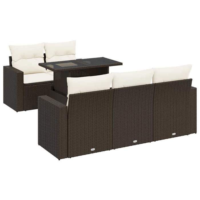 VidaXL Salon de jardin avec coussins 6 pcs marron résine tressée 3326254