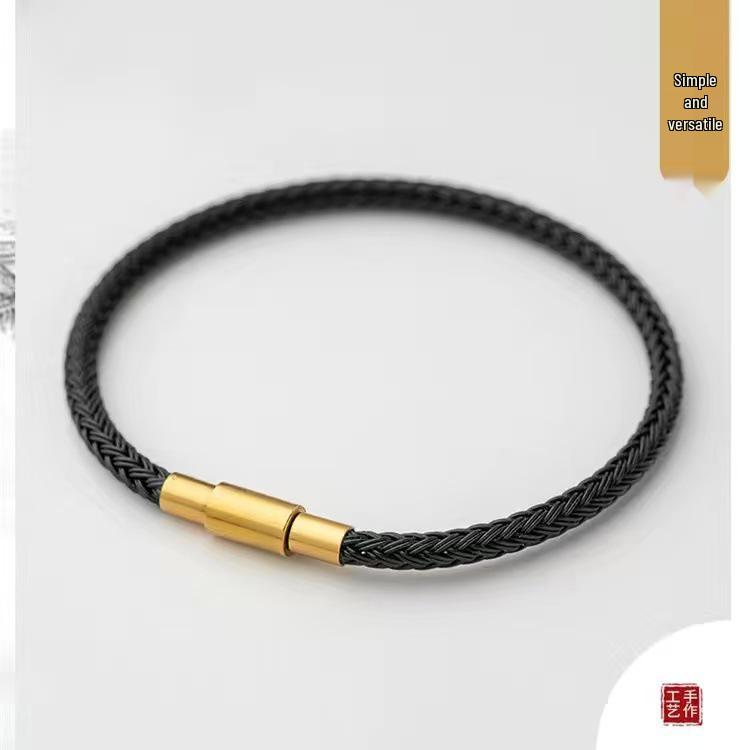 2.5mm Gold Bead Woven Leather & Steel Wire Rope Waterproof Red Bracelet, Non-Fading.