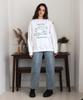 BONIEE [Fleece Lined Selection] Meow Cat Kitten Oversized Sweatshirt White