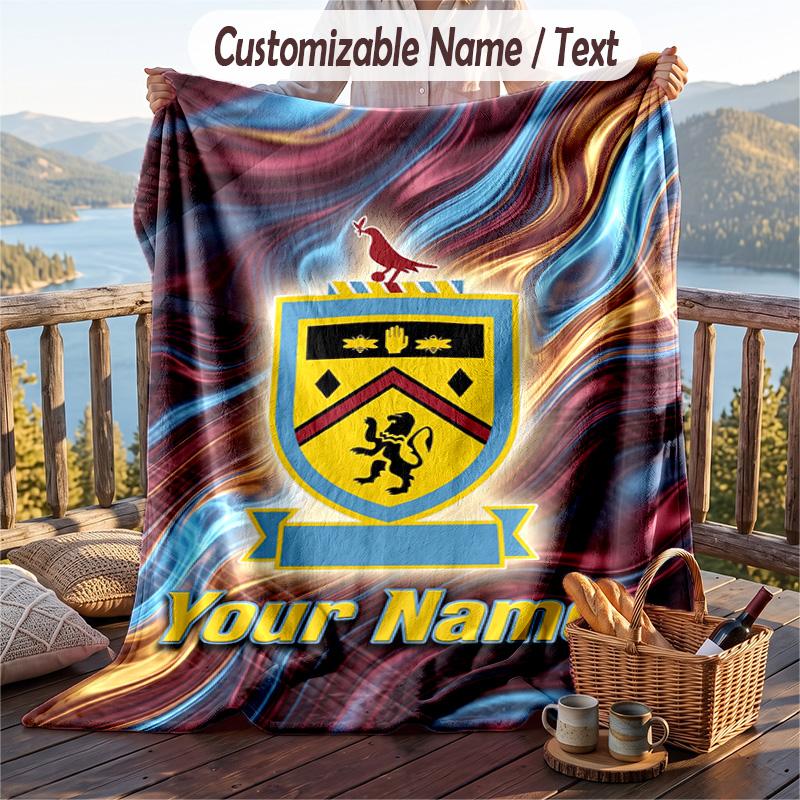 Flannel Blanket Burnley Football Print Custom Name Text Soft Throw for Sofa Bed