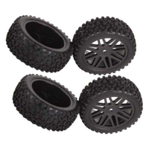HOBBYPOWER 4-Piece Wheel Rim & Rubber Tire (Front & Rear) for 1/10 Scale RC Off-Road Cars & Buggies