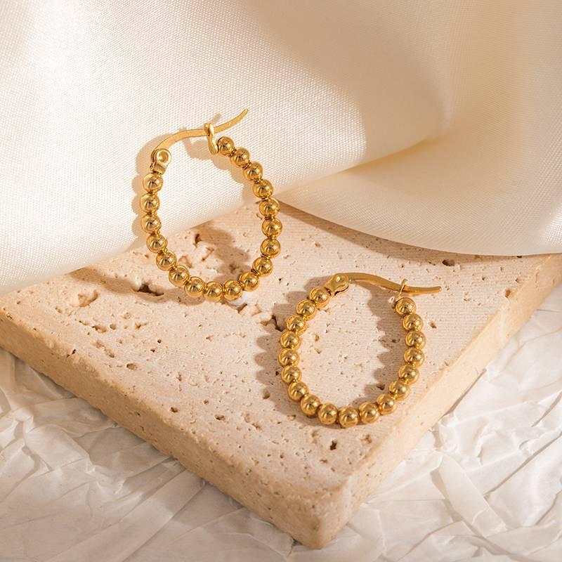 Gold-Plated Gradient Bead Hoop Earrings for Women - Niche Fashion Design
