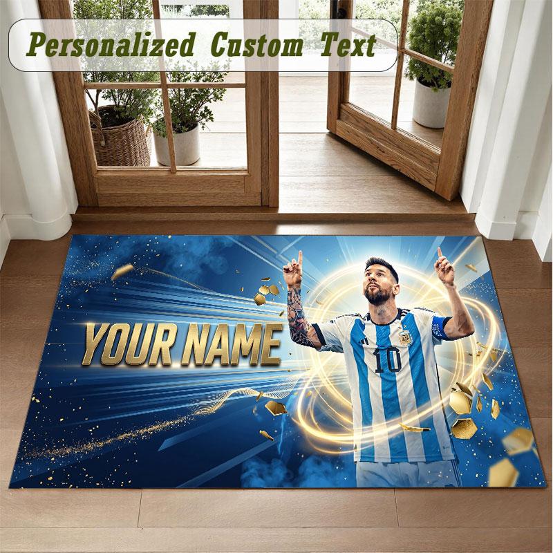 Crystal Velvet Square Rug Custom NameLionel Messi Pattern Non Slip Home Floor Decor Rug