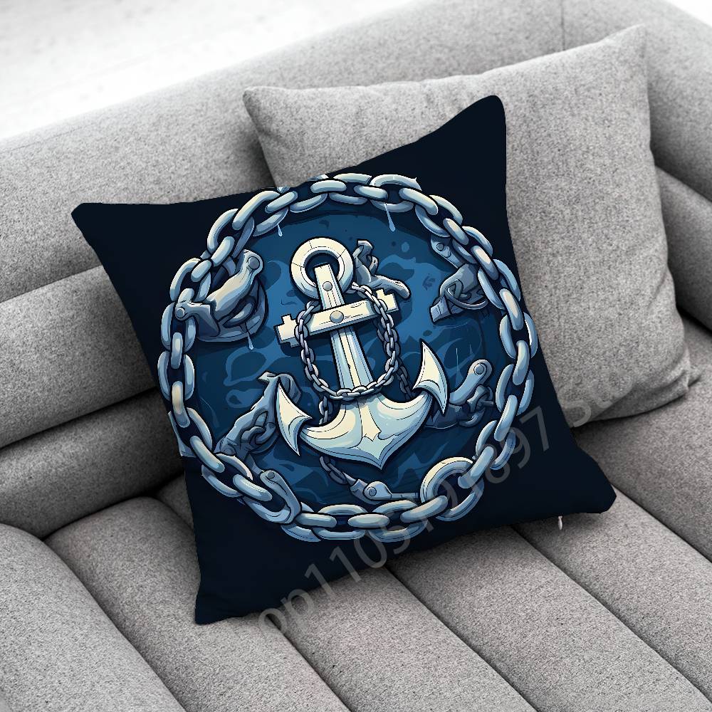 Anchor Boat Ship Wheel Compass Logo Throw Pillow Case For 45*45cm 40cm 55cm 50cm 30cm Square Car Pillowcase Shell