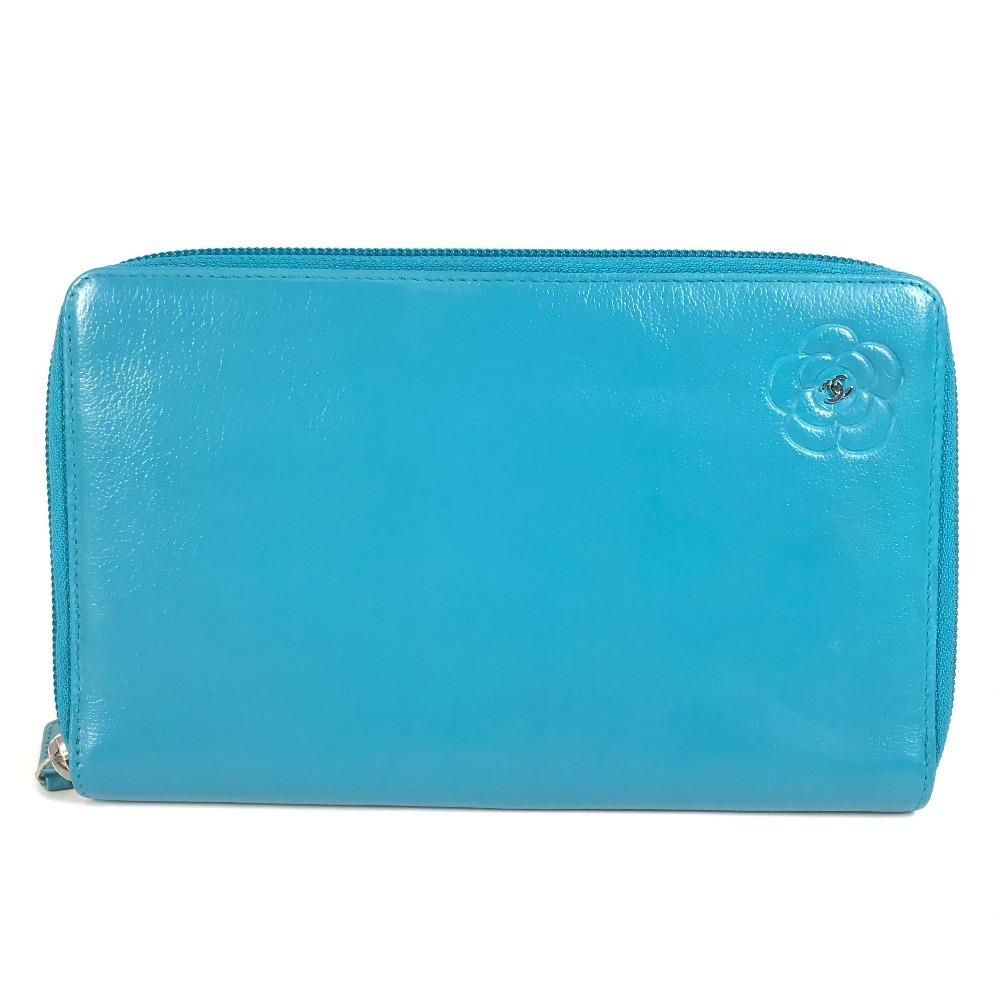 CHANEL Camellia CC CC Mark Zip Around Long Wallet Long Wallet Leather blue
