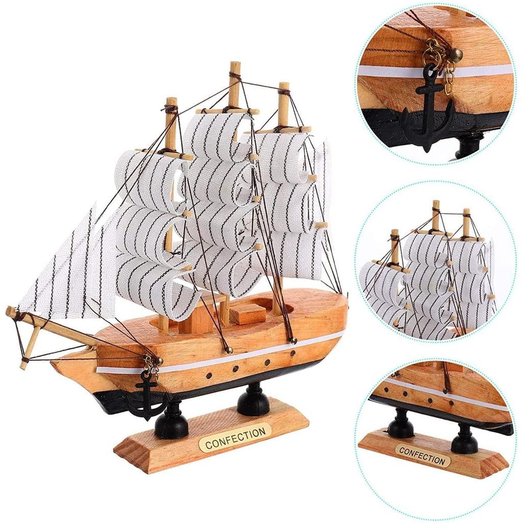 ViaDART Home Decoration Handicrafts Wooden Ship Antique Decorative Wooden Sailing Ship Showpiece