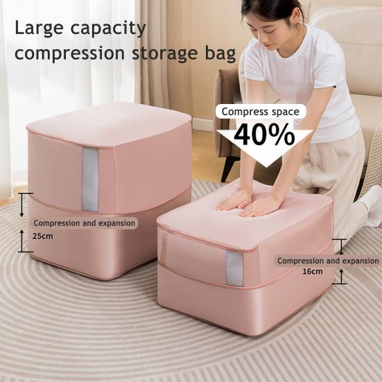 Self Compression Comforter Bag Large Capacity Quilt Storage Bag Washable Wardrobe Organizer with Mesh