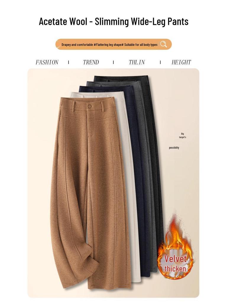 Women's Gray Cashmere Scimitar Wide-Leg Trousers – Fleece-Lined Wool for Autumn/Winter 2025