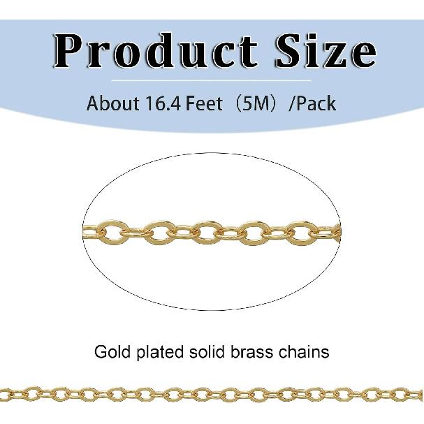 16.4 Feet Necklace Chains for Jewelry Making, Gold Plated Solid Brass Bulk for DIY Necklace Pendant Extender Link Supplies