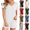 Women Summer Clothes 2 Pcs/Set Pajamas Suit V Neck Short Sleeve Sleepwear Set Casual Two-piece Outfit Homewear Top Shorts Loose Sport