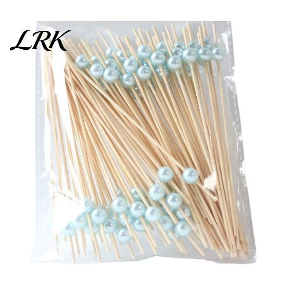 Food-safe Disposable Picks 100PCS Fruit Tags, Pearl Decor Bamboo Sticks, Sharp Tip Tags Luxury Style Skewers, for Cocktails Dessert Cakes Afternoon