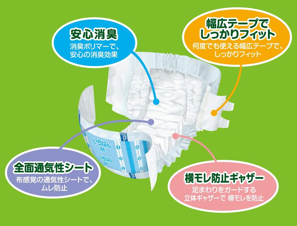 Ichiban Wide Fit 20 Count For Those Who Spend Most of Their Time Tape-on Type, Medium, [ADL Category Sleeping]