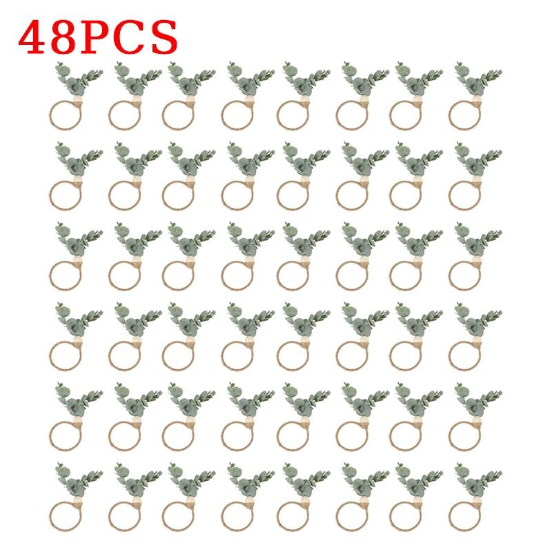 96PCS Thanksgiving Eucalyptus Leaf Napkin Ring Hotel Western Restaurant Banquet Table Setting Simulation Leaf Napkin Buckle