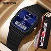 Sanda Waterproof Square Alarm Watch - Luminous Chronograph Sports Wristwatch for Students