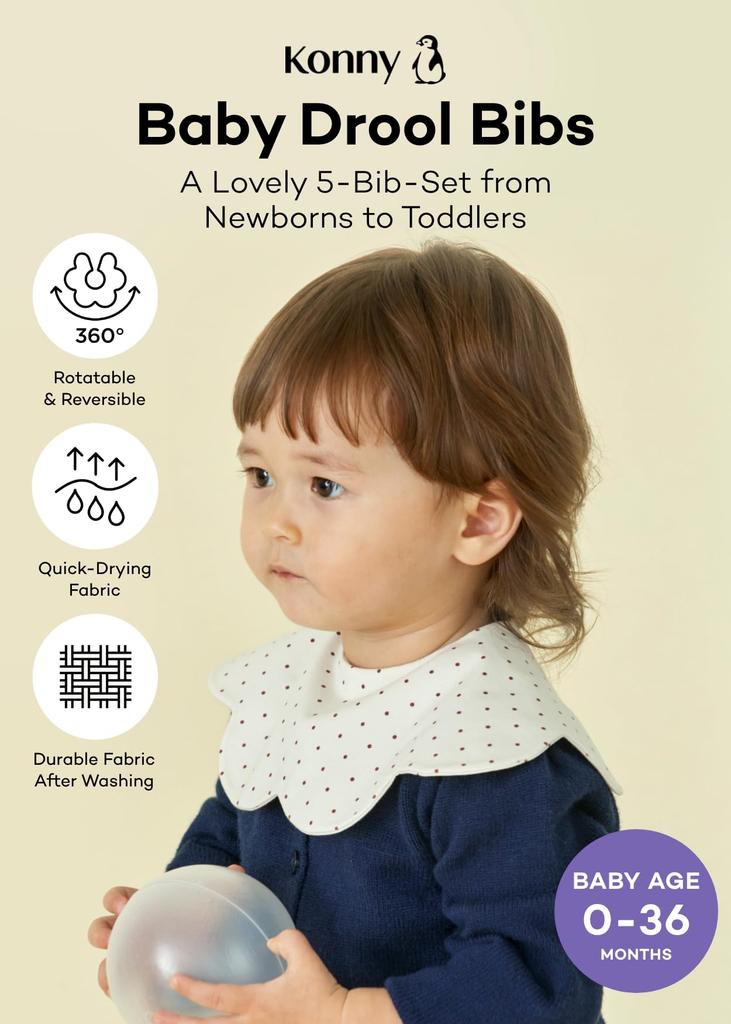 Konny Baby Bib Absorbent and Simple Design for Girls and Stylish Baby Shower Set Lavender Wine Creamy Set, 360° Rolling, Quick-Drying, Boys, Gift,