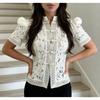 Women Spring Summer New Lace Crochet Stand Collar Slim Fit Blouse Stylish Elegant Commuter Design Shirt