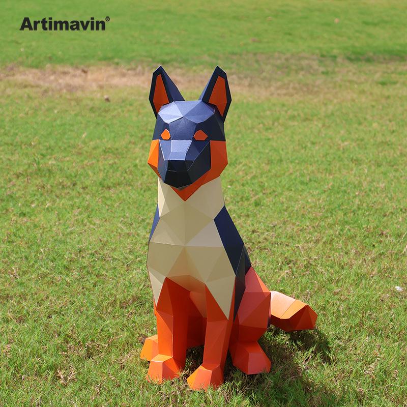 3D Origami Paper Model Kit: German Shepherd Police Dog DIY Craft