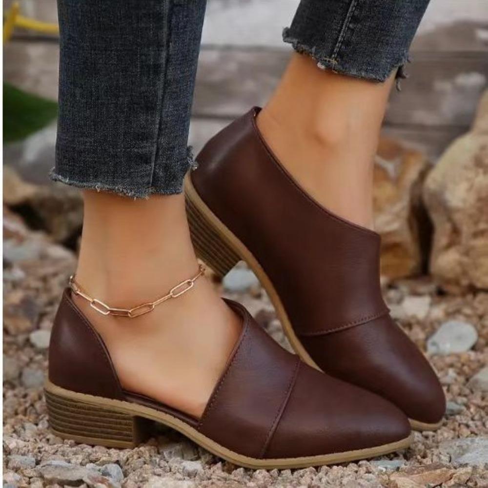 2025 Autumn/Winter New Arrivals - Square-Heel  Boots Pointed-Toe Single Shoes with Side Cutouts  Women's Boots