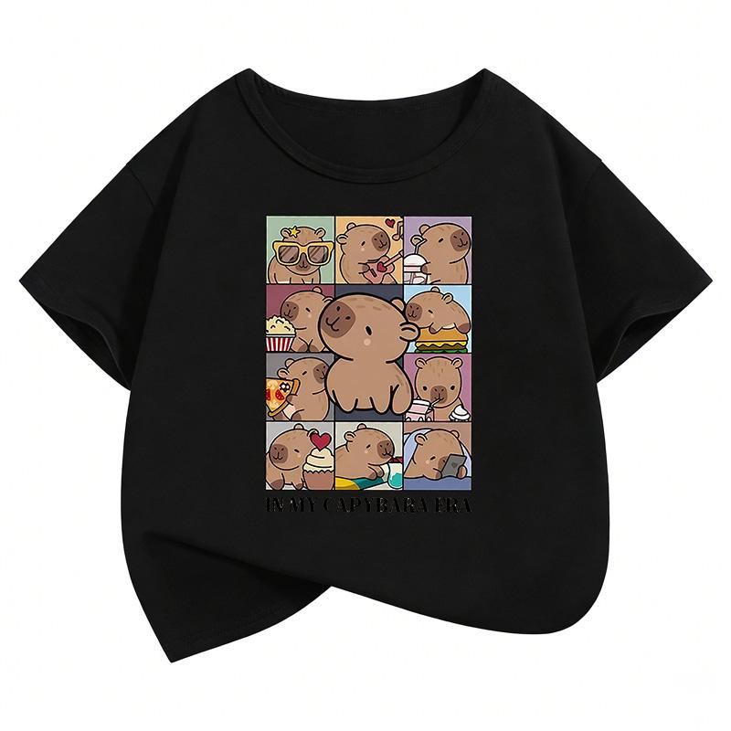 Kawaii Shirt Capybara Graphic Kids Tshirts Summer Short Sleeve Tees Cartoon Animal Boys Girls Clothes Tops Y2K Children T-shirt