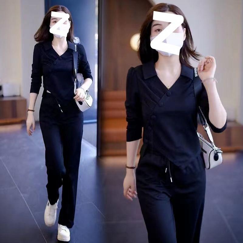 Casual Sportswear Suit for Women, Spring and Autumn Fashion, Loose Sweatshirt, Straight Pants Two-piece Set