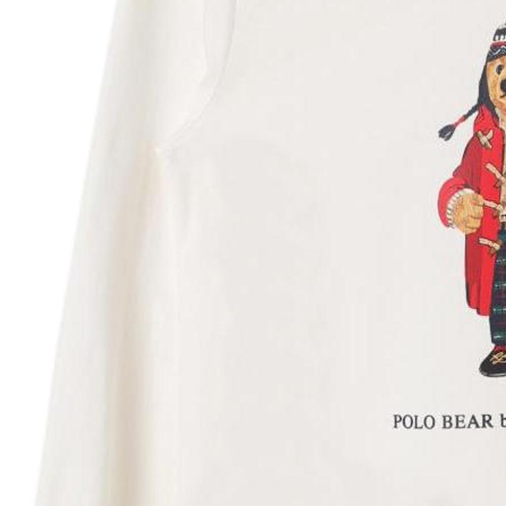 Polo Ralph Lauren Teddy Bear Letter Logo Pattern Long Sleeve T-Shirt Kids Tops Beige 323883620-008