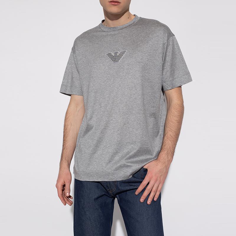 Emporio Armani Eagle Logo Lyocell Fiber Crew Neck Short Sleeve T-Shirt Men Tops Gray 3L1TCD-1JUVZ-0630