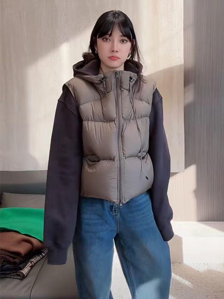 

Зимовий новий жилет жіночий модний плащ вільний жилет теплий короткий жилет з капюшоном жіночий жилет на вулицю XL сірий колір