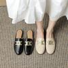 Fashion Women's New Spring/Summer Round Head Metal Buckles with Genuine Leather Comfortable Mid Heel Baotou Muller Slippers 44 45 46