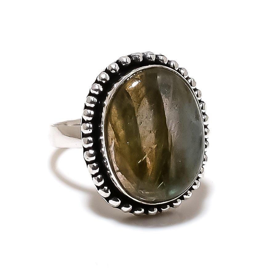 Labradorite Gemstone Handmade 925 Sterling Silver Jewelry Ring Size 8.5 SU-10454