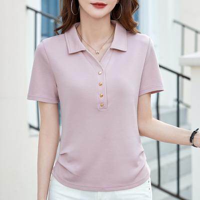 Nuovo Temperamento Estivo da Donna Versatile Slim Tinta Unita Risvolto Bottoni Top