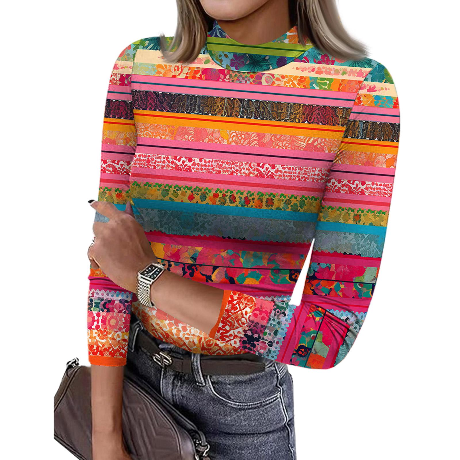 

Women s Slim Bottom T,shirt Fashion Casual Printing Round Neck Pullover 3/4 Sleeve Top L рожевий